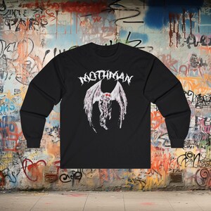 Mothman Shirt Spooky Cryptid Tee Gothic Horror Paranormal Top Punk Aesthetic Point Pleasant WV Gift for Mothman Lovers Long Sleeve Tee