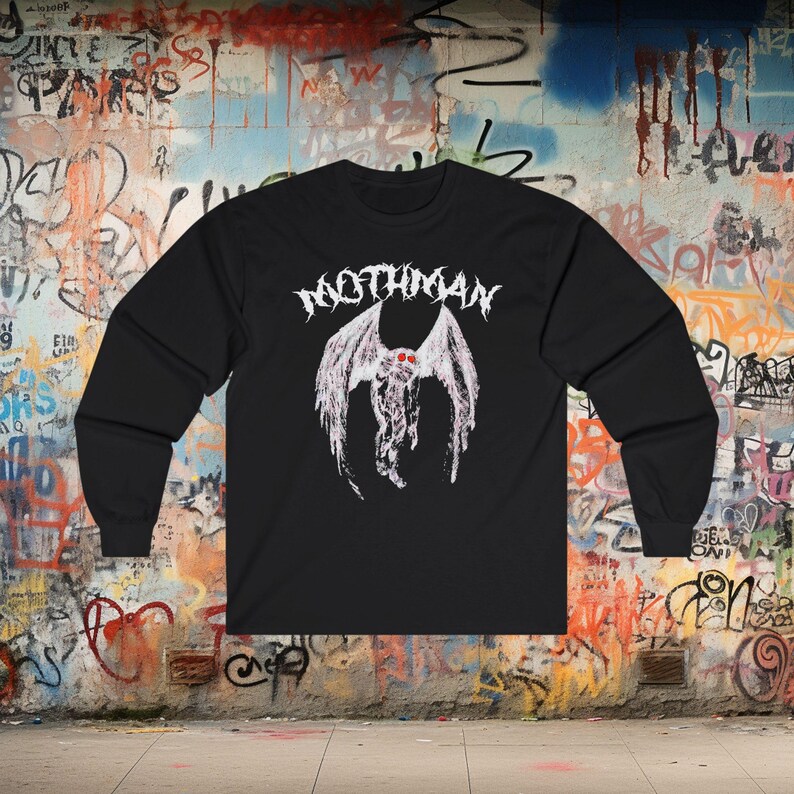 Mothman Shirt Spooky Cryptid Tee Gothic Horror Paranormal Top Punk Aesthetic Point Pleasant WV Gift for Mothman Lovers Long Sleeve Tee