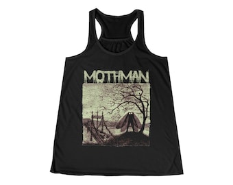 Mothman Graphic Flowy Racerback Tank-Top | Cryptid Theme | Vintage Style