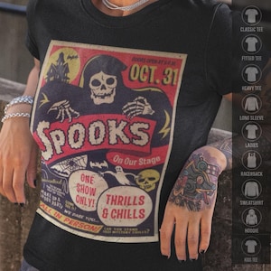 Retro Halloween Shirt Gothic Punk Rock T Shirt Tee Hoodie Long Sleeve Ladies Top Vintage Horror Movie Graphic Creepy Costume Gift For Fan