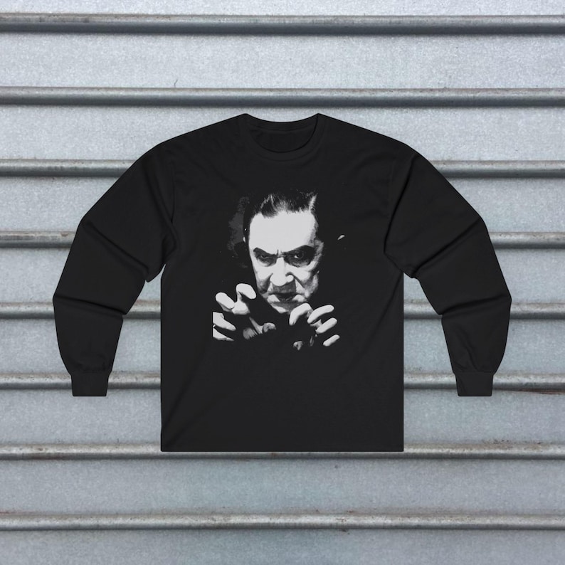 Bela Lugosi Dracula Shirt Classic Horror T Shirt Tee Long Sleeve Ladies Top Vampire Movie Graphic Goth Clothing Halloween Gift For Fan Long Sleeve Tee