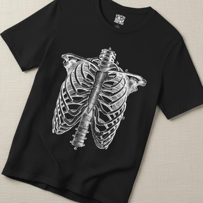Horror T-shirt Skeleton Ribcage Metal Grunge Emo Alternative Goth Gothic Punk Tee Dark Aesthetic Spooky Skeleton Graphic Halloween Bones imagem 2