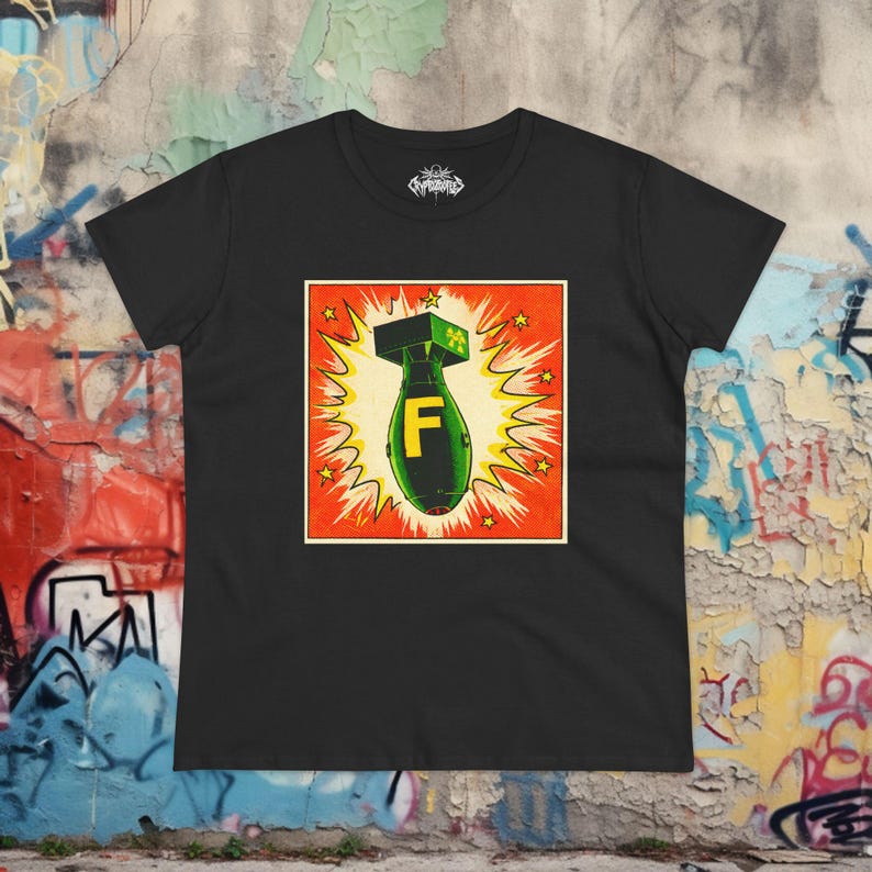 F Bomb Graphic Shirt Funny Swear TShirt Punk Style Retro Humor Top Cuss Word Gift For Dad Husband Friend Unisex Ladies Long Sleeve Hoodie Ladies Tee