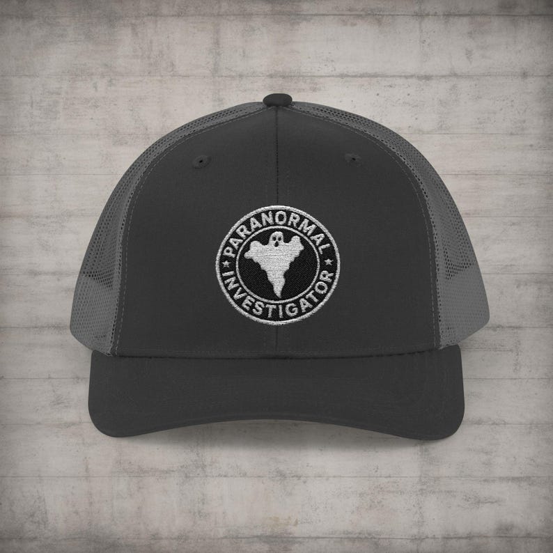 Paranormal Investigator Hat - Ghost Hunter Trucker Cap - Mesh Back Ghost Hunting Hat - Spirit Tracker Ballcap - Haunted Vibes Cap Black / Charcoal