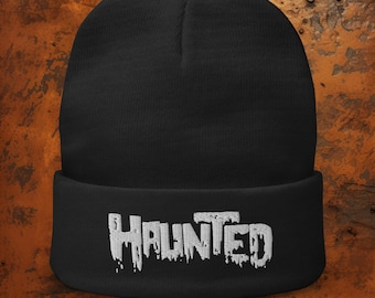 Haunted Embroidered Beanie Hat - Cozy Cotton Blend