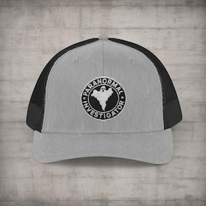 Paranormal Investigator Hat - Ghost Hunter Trucker Cap - Mesh Back Ghost Hunting Hat - Spirit Tracker Ballcap - Haunted Vibes Cap Heather Grey / Black