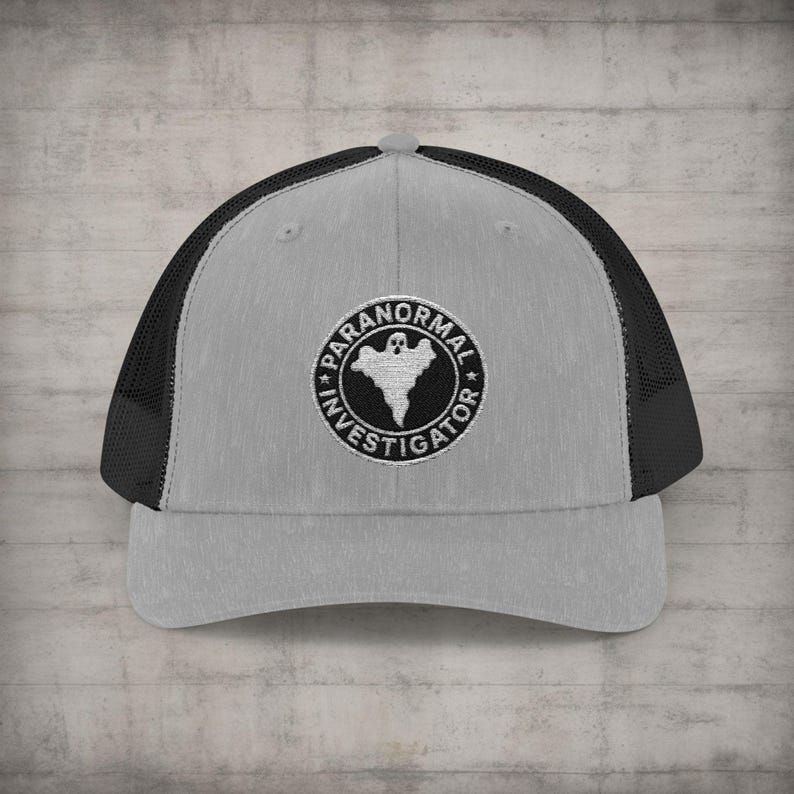 Paranormal Investigator Hat - Ghost Hunter Trucker Cap - Mesh Back Ghost Hunting Hat - Spirit Tracker Ballcap - Haunted Vibes Cap Heather Grey / Black