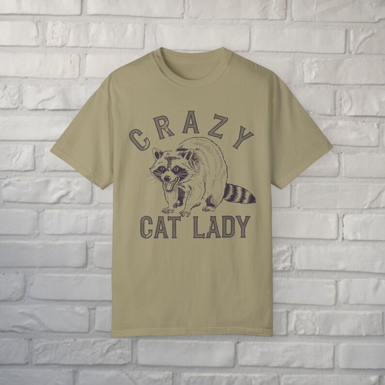 Crazy Cat Lady Shirt Funny Raccoon Tee Comfort Colors Graphic T-Shirt Animal Lover Retro Vintage Aesthetic Gift For Pet Owners Khaki