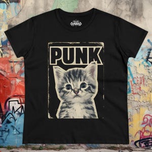 Punk Kitten T-shirt | Bella Canvas Shirt | Punk Rock Cat Kitty Tee | Feline Rebel Top | Goth Pet Lover Gift | Black Shirt Ladies Hoodie Tank imagen 6