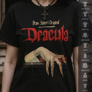 Dracula T-Shirt Vampire Graphic Tee Bram Stoker Shirt Dracula Horror Goth Vampire Halloween Gift  Unisex Ladies Long Sleeve Hoodie Kids