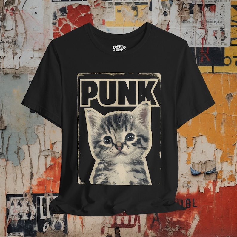 Punk Kitten T-shirt | Bella Canvas Shirt | Punk Rock Cat Kitty Tee | Feline Rebel Top | Goth Pet Lover Gift | Black Shirt Ladies Hoodie Tank imagen 3