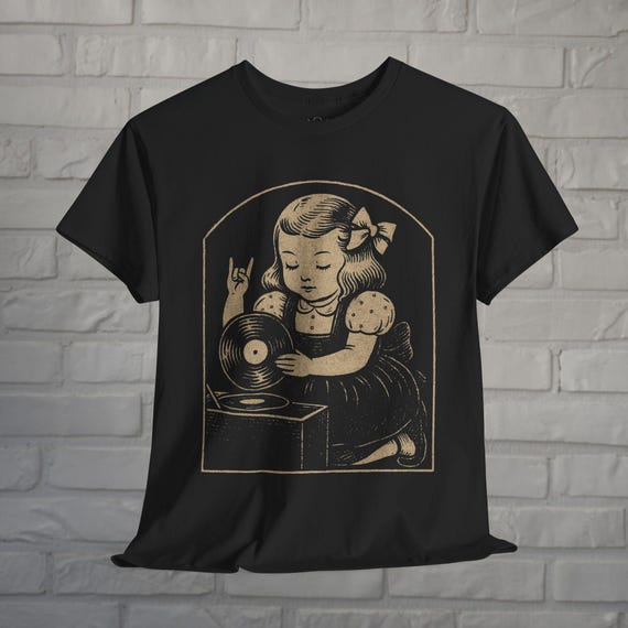 Metal Vinyl Shirt Rock Hand Sign Tee Record Player Shirt Retro