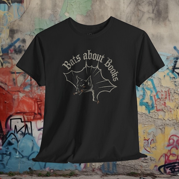 Bats About Books Shirt Gothic Book Tee Distressed Graphic Black Tee Bat Reading Shirt Goth Style Horror Reader Tee Gift For Bookworm
