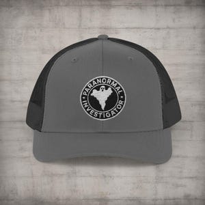 Paranormal Investigator Hat - Ghost Hunter Trucker Cap - Mesh Back Ghost Hunting Hat - Spirit Tracker Ballcap - Haunted Vibes Cap Charcoal / Black
