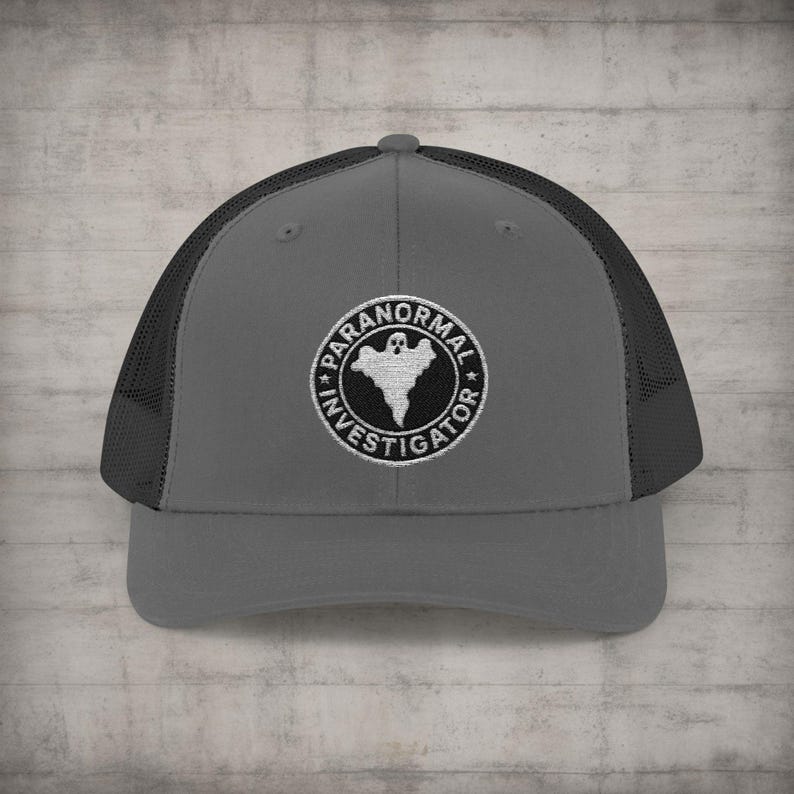 Paranormal Investigator Hat - Ghost Hunter Trucker Cap - Mesh Back Ghost Hunting Hat - Spirit Tracker Ballcap - Haunted Vibes Cap Charcoal / Black