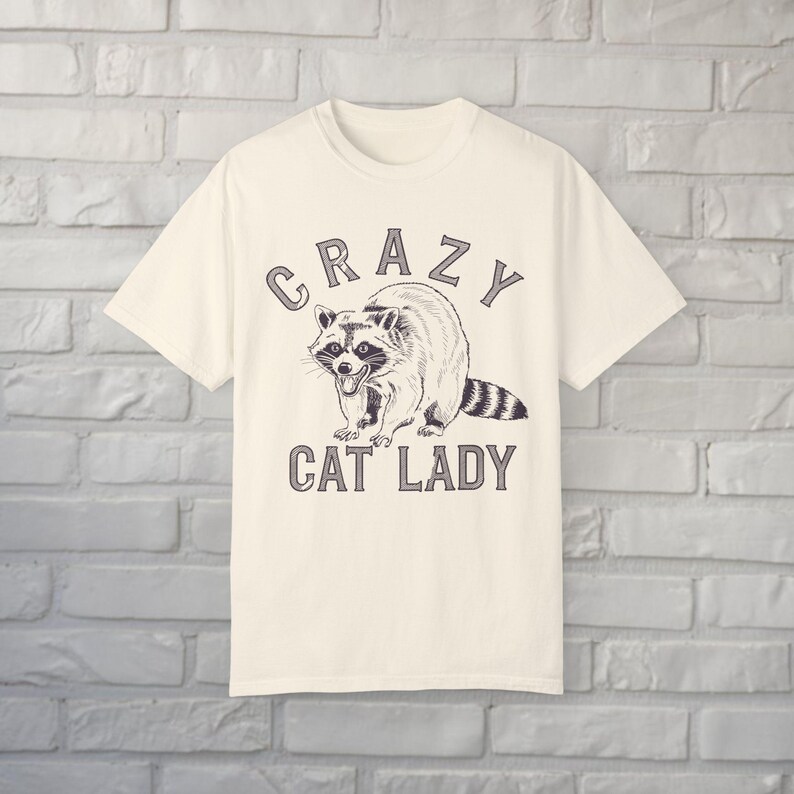 Crazy Cat Lady Shirt Funny Raccoon Tee Comfort Colors Graphic T-Shirt Animal Lover Retro Vintage Aesthetic Gift For Pet Owners Ivory