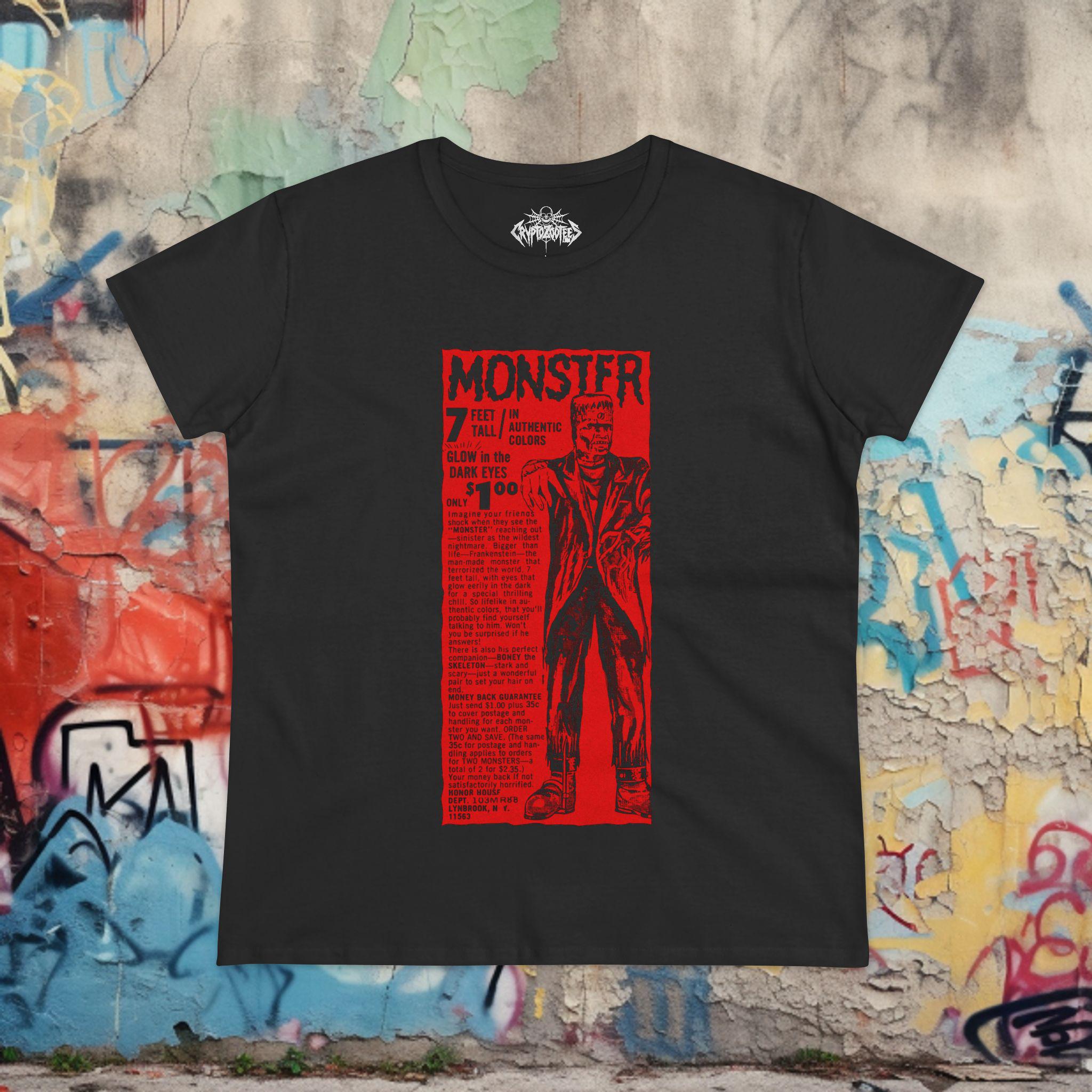 Frankenstein Monster Shirt 1960s Comic Ad Red Black Tee Vintage