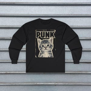 Punk Kitten T-shirt | Bella Canvas Shirt | Punk Rock Cat Kitty Tee | Feline Rebel Top | Goth Pet Lover Gift | Black Shirt Ladies Hoodie Tank imagen 5