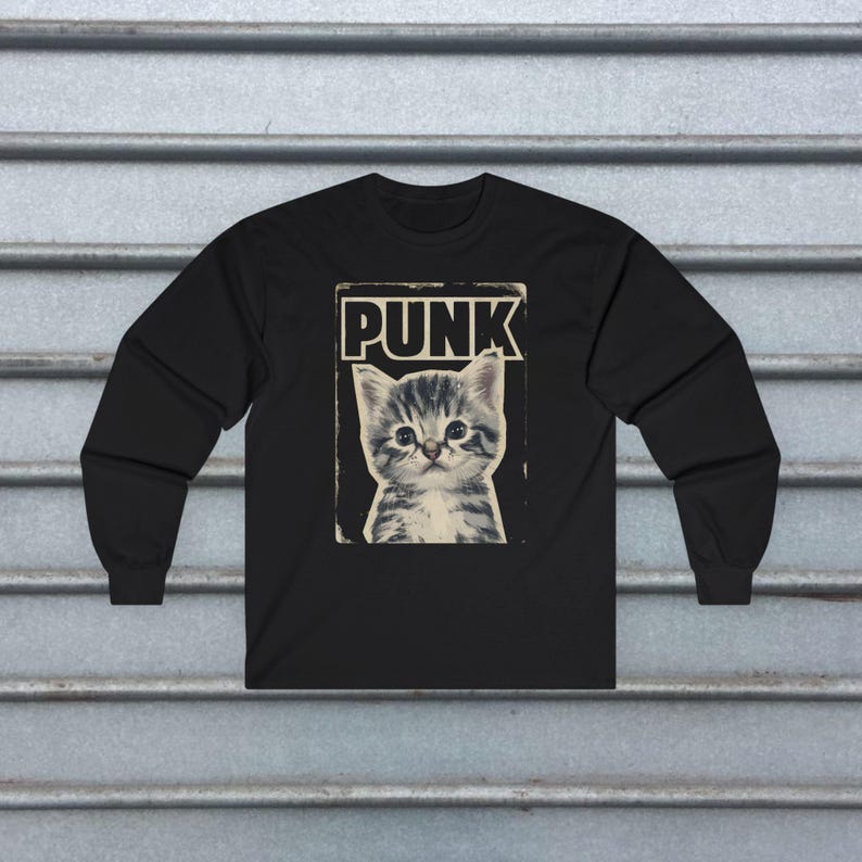Punk Kitten T-shirt | Bella Canvas Shirt | Punk Rock Cat Kitty Tee | Feline Rebel Top | Goth Pet Lover Gift | Black Shirt Ladies Hoodie Tank imagen 5