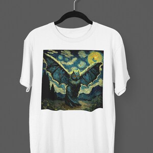 Maglietta Mothman Maglietta nera Notte stellata Maglietta Cryptid Maglietta Gothic Punk Horror Mothman Rockabilly Regalo per fan Cryptid Bigfoot Mothman immagine 3
