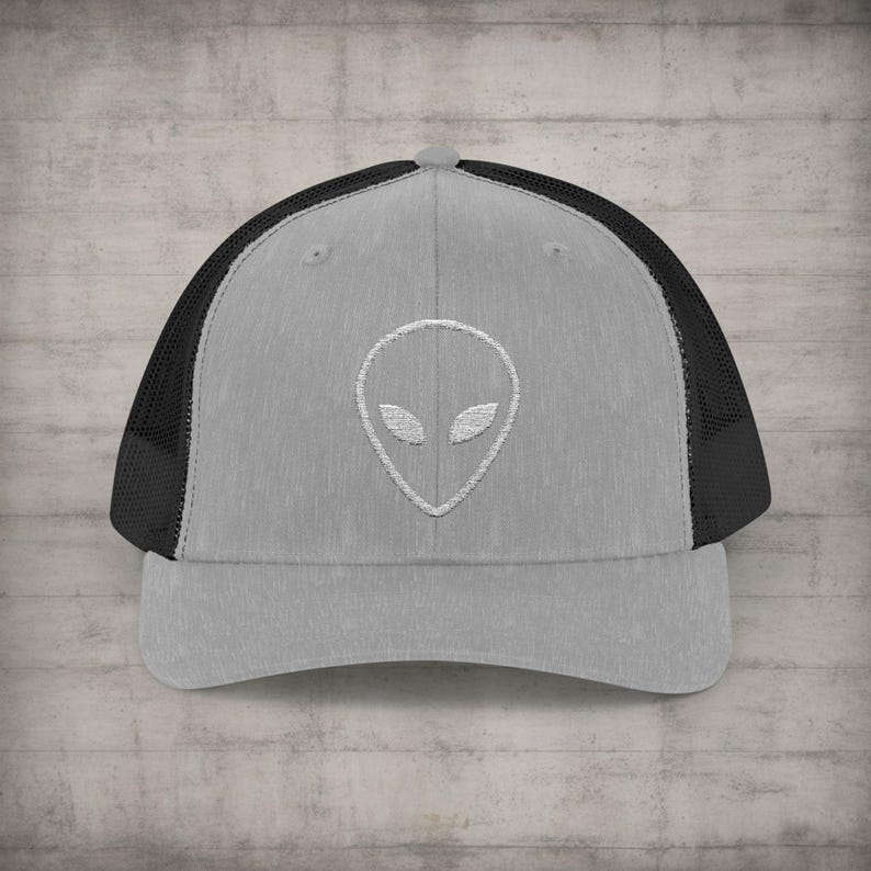 Alien Trucker Hat Embroidered UFO Hat Meshback Cap Black Hat Cosmic ...