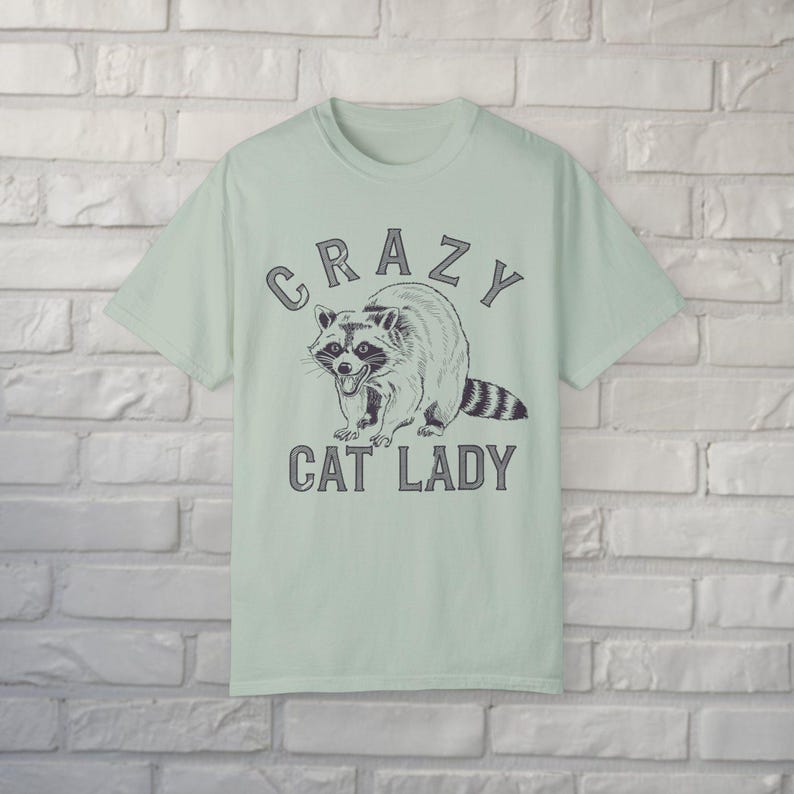 Crazy Cat Lady Shirt Funny Raccoon Tee Comfort Colors Graphic T-Shirt Animal Lover Retro Vintage Aesthetic Gift For Pet Owners Bay