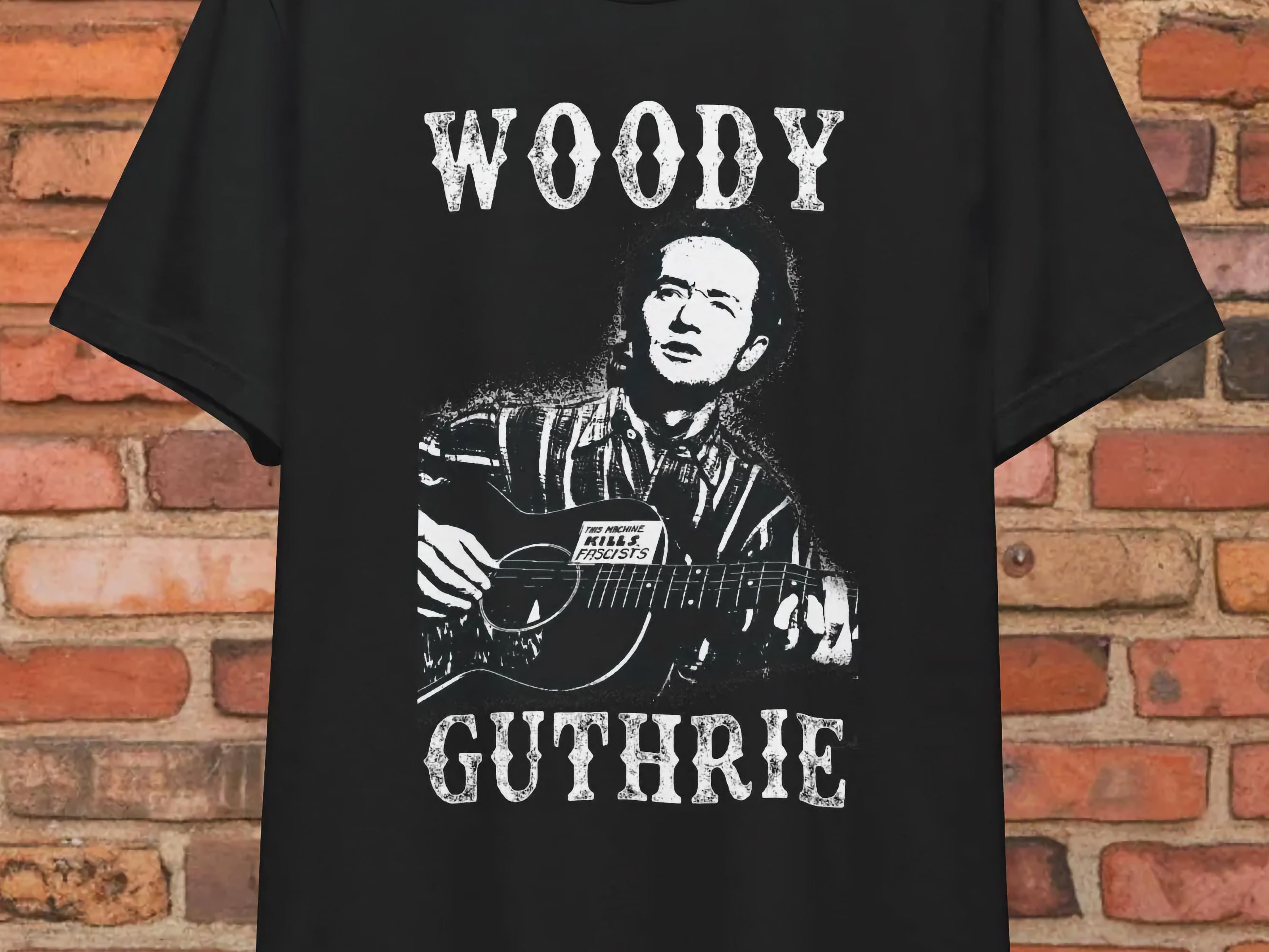 Woody Guthrie T-shirt This Machine Kills Fascists Tee Black Guitar 