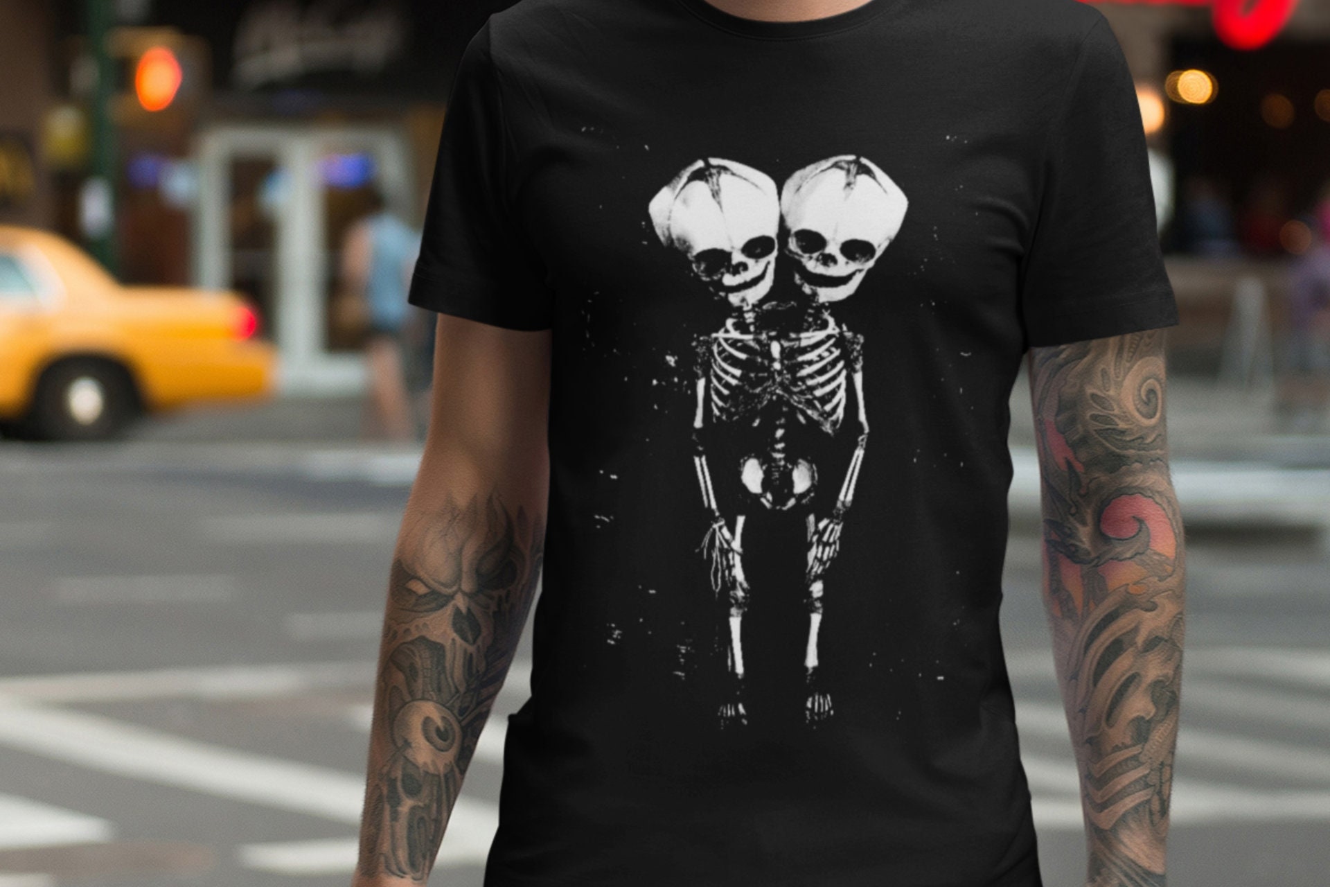Two Headed Skeleton Unisex T-shirt, Macabre Goth Shirt, Punk