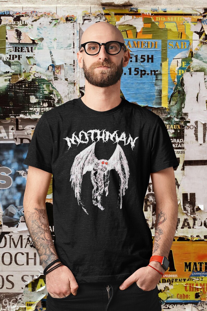 Mothman Shirt Spooky Cryptid Tee Gothic Horror Paranormal Top Punk Aesthetic Point Pleasant WV Gift for Mothman Lovers PREMIUM- BELLA+