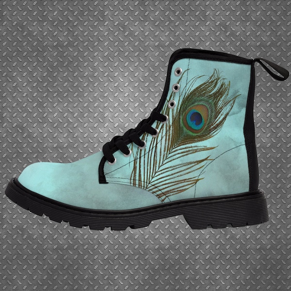 WOMENS "FEATHER" Peacock Boot - Canvas Boots with Rubber Soul Shoe - Punk Metal Goth