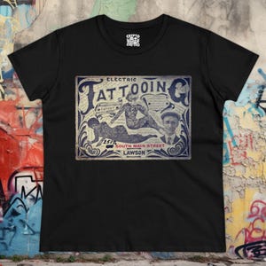 Vintage Tattoo Poster Ladies T-Shirt | Retro Tattoo Art Tee | Classic Inked Top | Traditional Body Art Shirt | Old School Tattooist Apparel