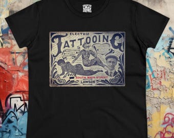 Vintage Tattoo Poster Ladies T-Shirt | Retro Tattoo Art Tee | Classic Inked Top | Traditional Body Art Shirt | Old School Tattooist Apparel
