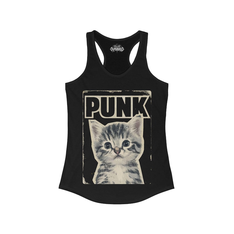Punk Kitten T-shirt | Bella Canvas Shirt | Punk Rock Cat Kitty Tee | Feline Rebel Top | Goth Pet Lover Gift | Black Shirt Ladies Hoodie Tank imagen 7