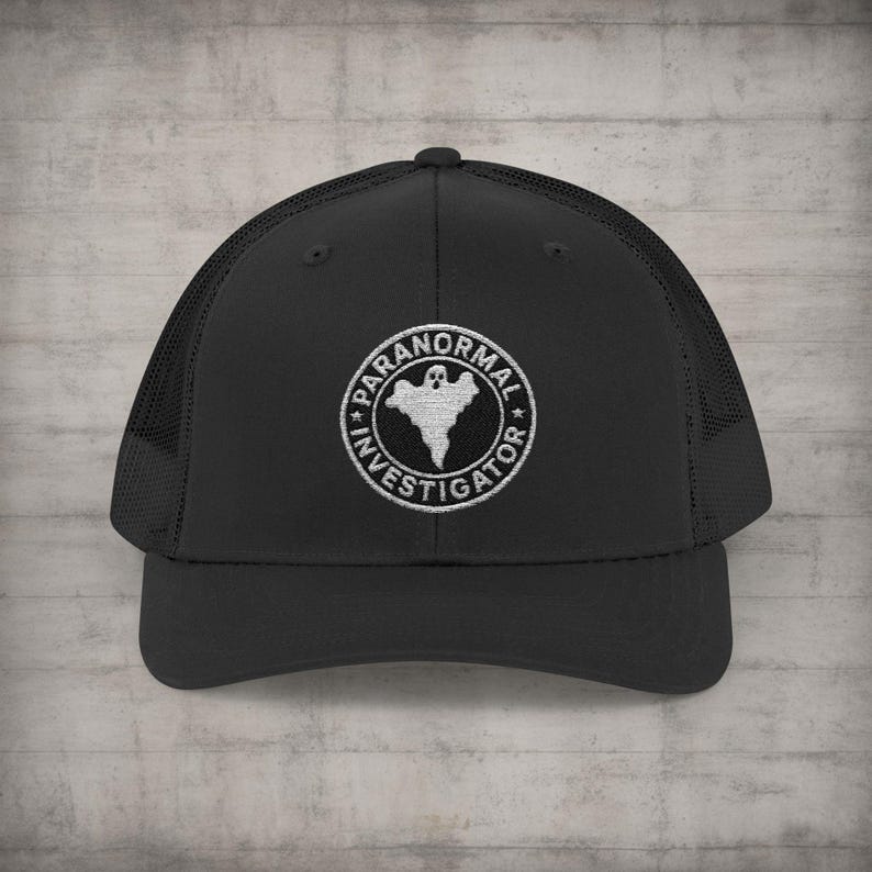 Paranormal Investigator Hat - Ghost Hunter Trucker Cap - Mesh Back Ghost Hunting Hat - Spirit Tracker Ballcap - Haunted Vibes Cap Black