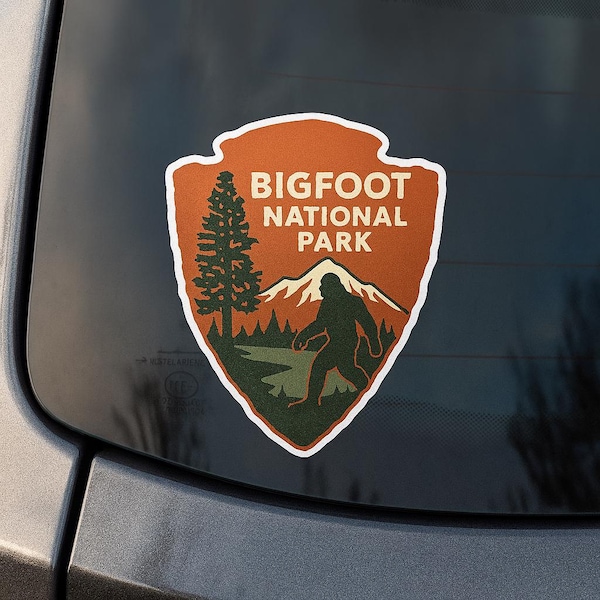 Bigfoot Sticker National Park Badge Vinyl Decal Bigfoot Car Sticker Hiking Laptop Sticker Cryptid Aesthetic Outdoor Gift For Hikers