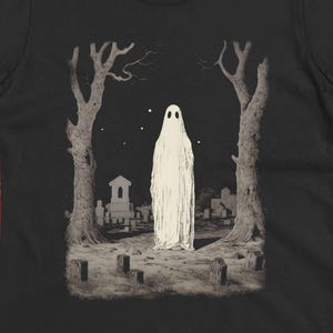 Ghost Hunter Halloween T-Shirt | Cemetery Tee Graveyard Top Spooky October Ghostly Paranormal Unisex T-shirt Long Sleeve Ladies Hoodie