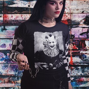 Creepy Clown Shirt Vintage Punk Tee Goth Clothing Metal Macabre Horror Circus Halloween Gift Unisex Ladies Tank Top Long Sleeve Hoodie image 3