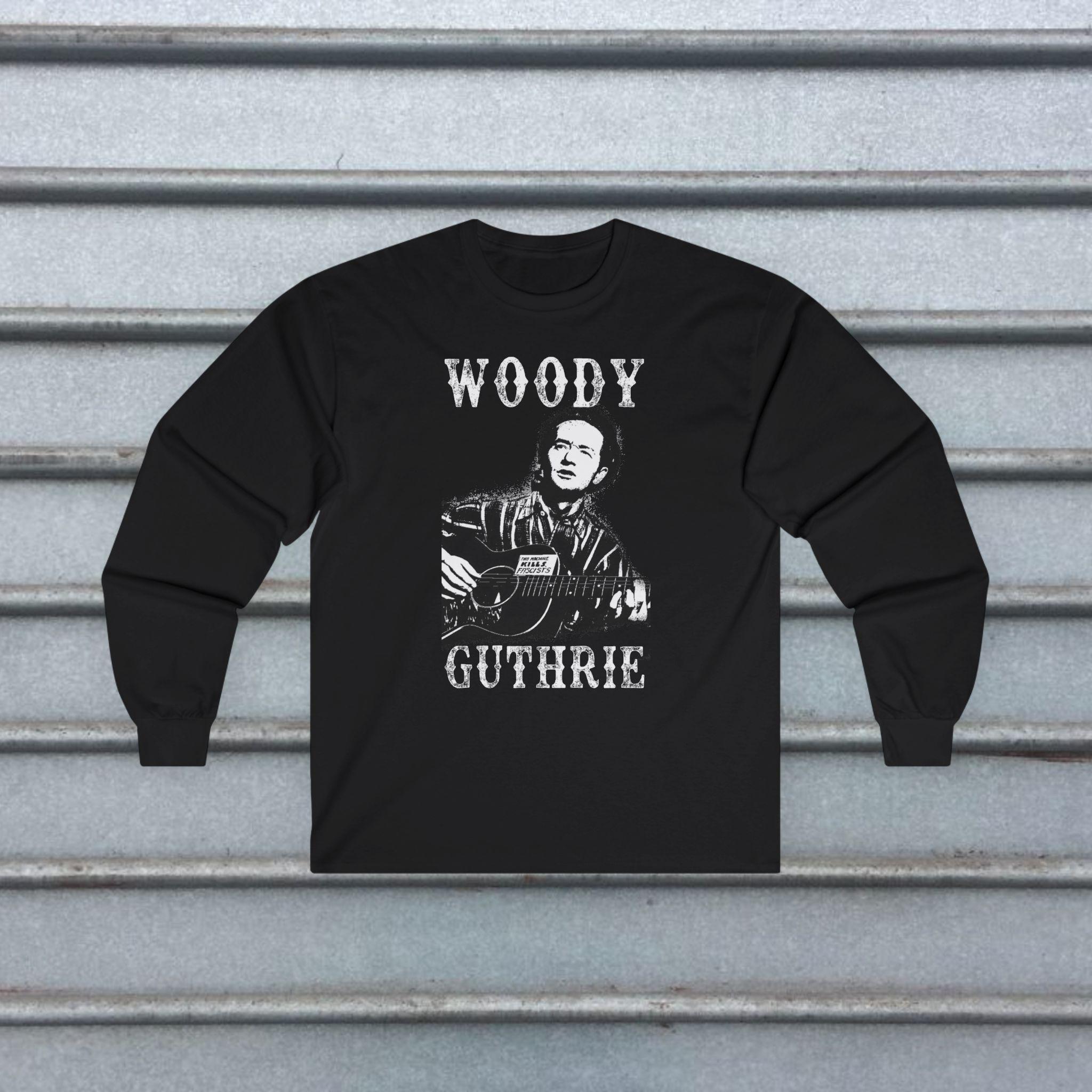 Woody Guthrie T-shirt This Machine Kills Fascists Tee Black Guitar 