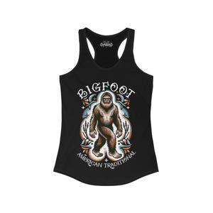 Bigfoot T Shirt Tattoo Style Shirt Traditional Sasquatch Tee Hoodie Long Sleeve Ladies Top Old School Cryptid Graphic Gift For Cryptid Fan Racerback Tank Top