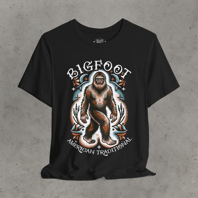 Bigfoot T Shirt Tattoo Style Shirt Traditional Sasquatch Tee Hoodie Long Sleeve Ladies Top Old School Cryptid Graphic Gift For Cryptid Fan immagine 1