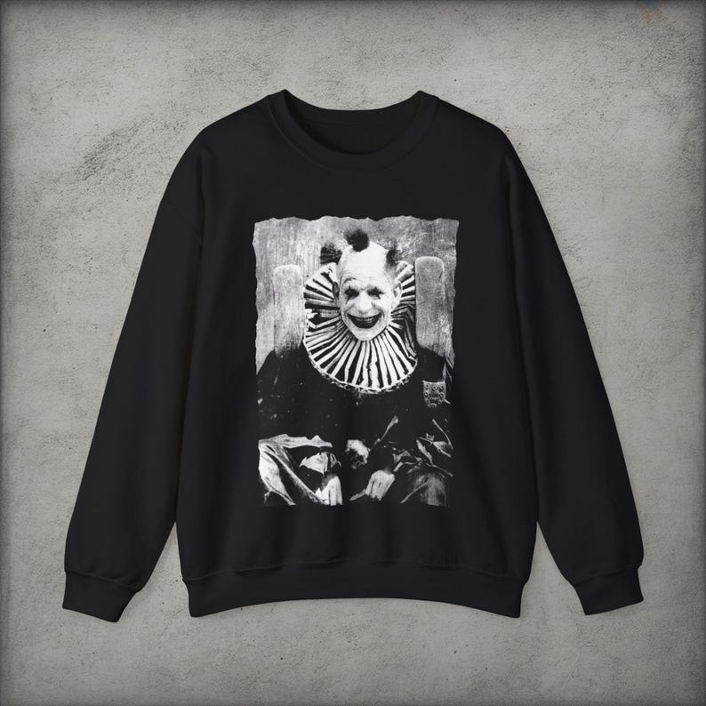 Creepy Clown Shirt Vintage Punk Tee Goth Clothing Metal Macabre Horror Circus Halloween Gift Unisex Ladies Tank Top Long Sleeve Hoodie Crewneck Sweatshirt