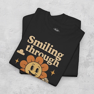 Sarcastic Humor Shirt Existentialism Meme Tee Black Tee Smiling Through Dread Shirt Vintage Retro Style Tee Gift For Friend image 3