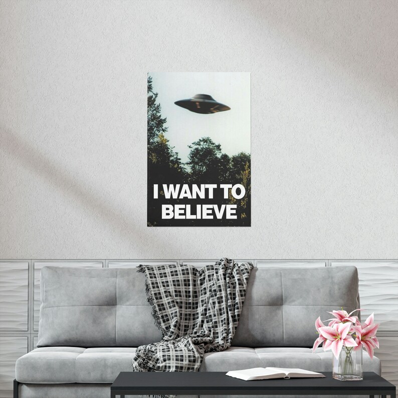 I Want To Believe Poster | X-Files Sci-Fi UFO Alien Wall Hanging | Mulder Scully TV Show Print | Paranormal Extraterrestrial Art | Fan Gift image 2