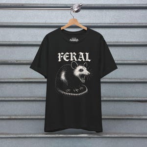 Feral Opossum T-Shirt Graphic Possum Shirt Black Tee Possum Shirt Goth Streetwear Metal Goth Punk Possum Unisex Ladies Long Sleeve Hoodie Fitted Tee - Bella+