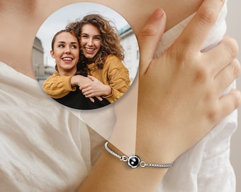 Bracelet à breloques projection photo personnalisé pour femme - Bracelet photo personnalisé cadeau souvenir - Cadeaux fête des Mères pour maman