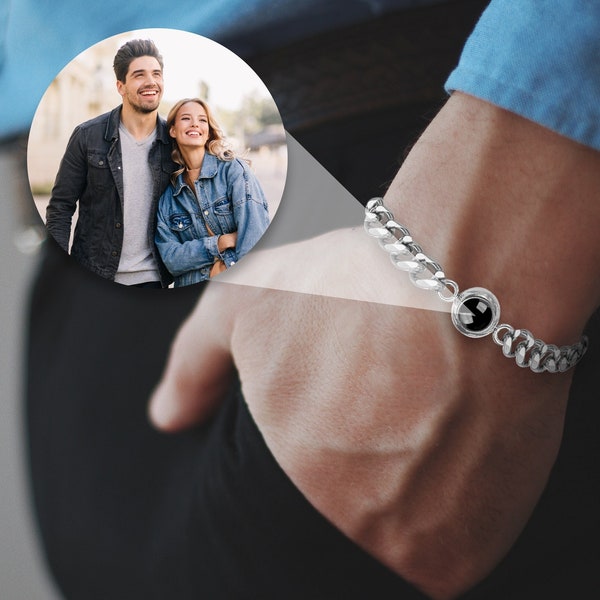 Bracciale con proiezione fotografica personalizzato, regalo commemorativo per il giorno dell'anniversario per uomini e donne - Bracciale personalizzato con ciondolo a catena cubana