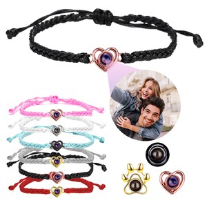 Gepersonaliseerde fotoprojectiearmband Vaderdagcadeau voor hem Handgemaakte gevlochten touwarmband Aangepaste fotoarmband Paararmbanden afbeelding 10