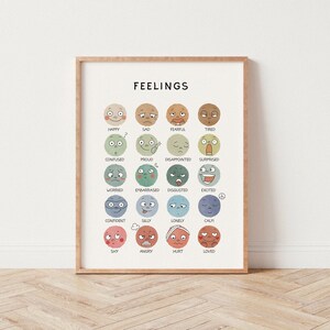 Feelings Chart Poster, Emotions Wall Art, Printable Wall Art, Educational Wall Art, Classroom, Kid&#39;s Room Decor, Digital Download, Boho