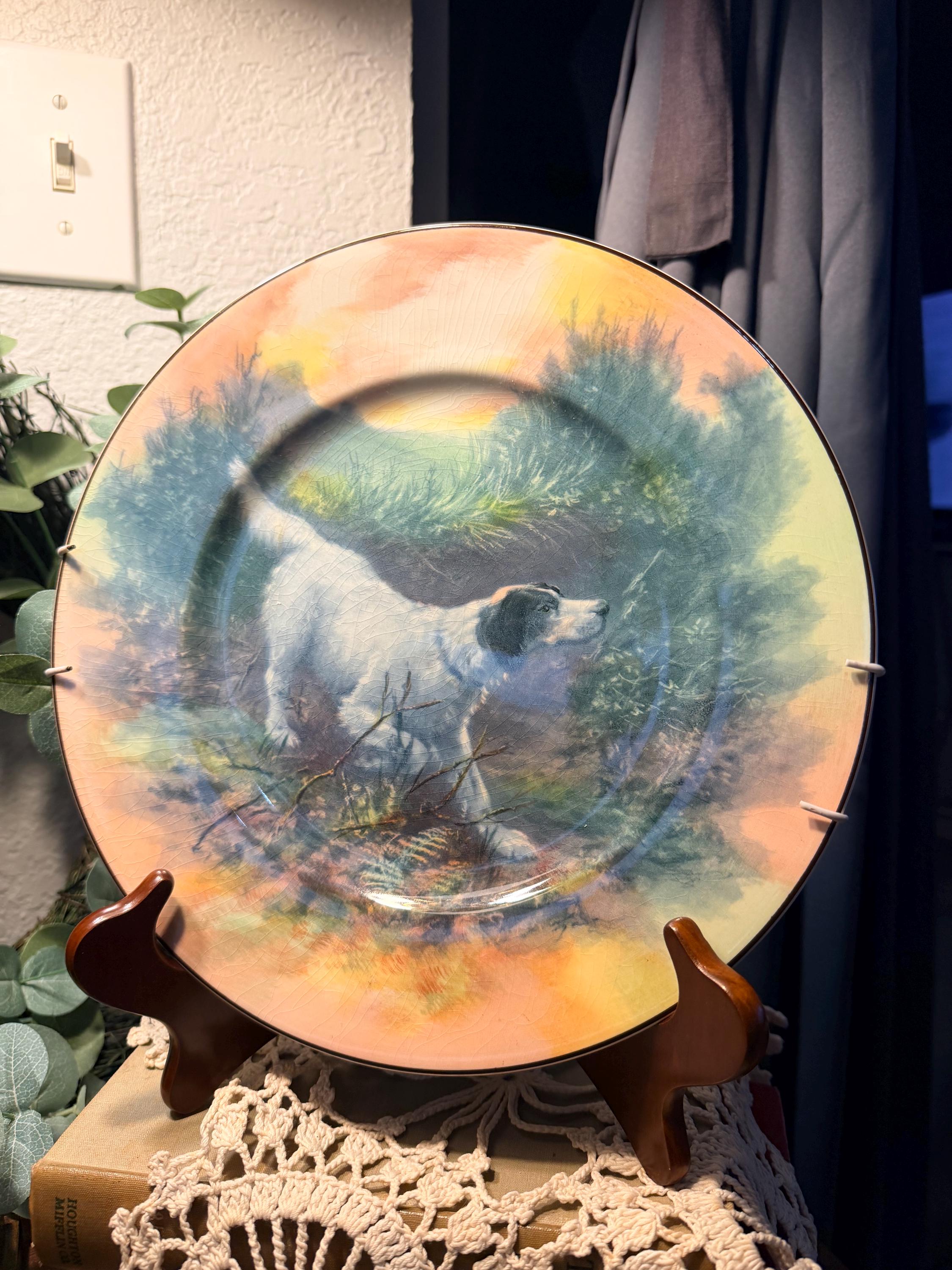 Royal Doulton English Setter Plate • D6313 Scene #5 • Vintage Hunting Seriesware • 10.5” Cabinet Plate c1933-1967