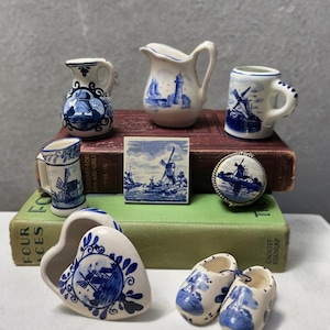 Vintage Blue and White Delft  Miniature Pitchers| Mini Stein |Trinket boxes|Miniature Dutch Shoes Made in Holland